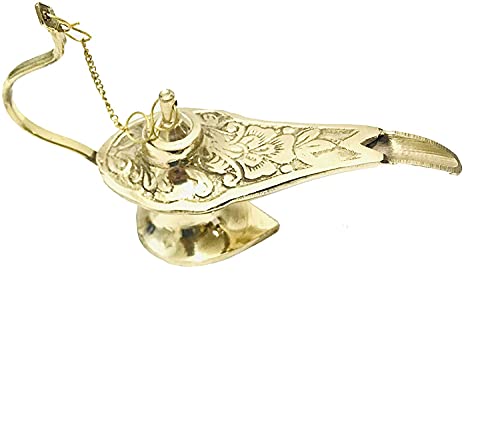 Kunal Brass Aladdin Chirag Oil Lamp Genie Aladin Incense Burner Hand Painted Chirag Lamp Home Decor Wedding Party Tabletop Decoration Gifts for Size - 5 inch