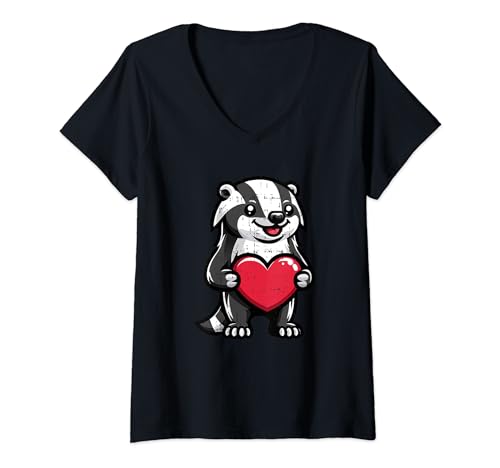 Valentines Badger Skunk Funny Heart Lover Hombres Mujeres Niños Camiseta Cuello V