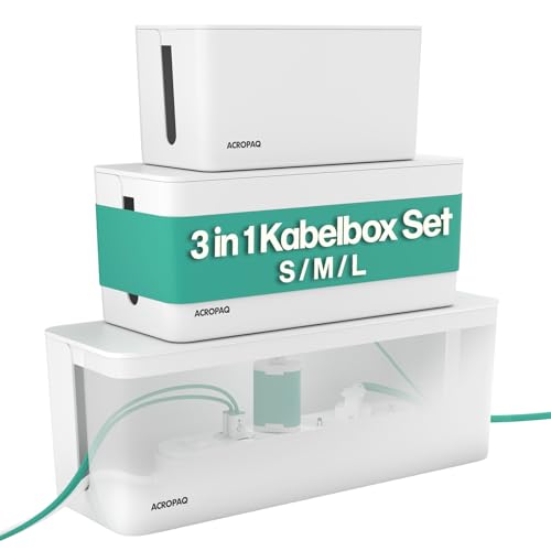 ACROPAQ Caja Cables - Set 3-en-1, Grande (40,6 x 13,4 x 15,6 cm), Mediana (32 x 13,2 x 12,7 cm) Pequeña (23,5 x 12 x 11,5 cm), Blanco - Caja Cables, Organizador de Cables