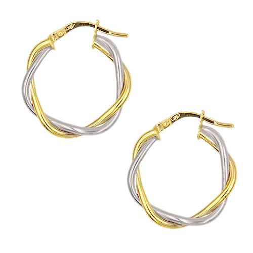 Boucles d'oreilles créoles or bicolore torsadé pour femme bijou tendance en métal précieux