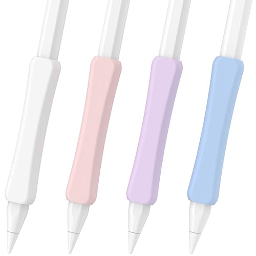 Image of 4 Pack Silicone Grip Compatible with Apple Pencil 2nd Generation, Apple Pencil USB-C & Apple Pencil Pro Ergonomic iPencil Grip (White /Purple /Pink /Blue)