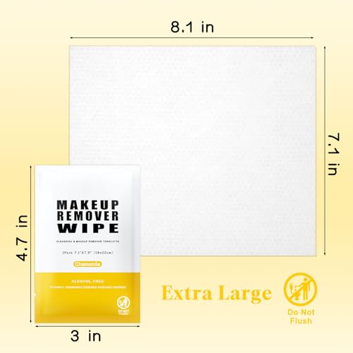 Gisdo Pack of 200 Makeup Remover Wipes Individually Wrapped,Chamomile Scent,Face Cleansing Wipes Bulk, Travel Towelette Makeup Remover Cloth for Face Cleansing Skin Care Remove Makeup 200 pieces