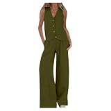 Generisch Damen Freizeitanzug Festlicher 2 Teiler Baumwollleinen Günstig Weste mit V Ausschnitt Hose mit Weitem Bein Sommer Outfits Lockere Atmungsaktive Business Anzüge Freizeit Urlaub ArbeitssetsL