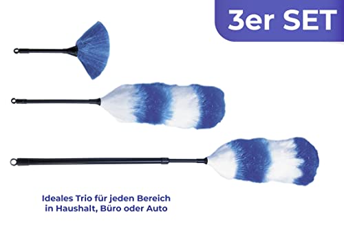 Maximex Staubwedel Set Blau 3-teilig, effiziente Staubbeseitigung, immer der richtige Wedel, 3 verschiedene Größen, Maße (L): 26 cm mini, 56 cm mittel, 96 - 110 cm ausziehbar