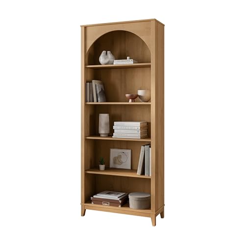 Prepac Ark 78" Tall 5-Tier Arched Bookcase in Natural Oak