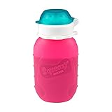 Reusable Baby Food Pouch + Squeeze, Portable, Refillable Baby Food Container, Storage + Great for Smoothies and Snacks + 100% Food Grade Silicone - Squeasy Snacker - Featuring No-Spill Insert