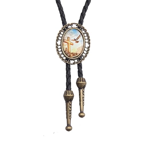 Image of AZORA Western Cowboy Bolo Tie Men Leather Necktie Leather Cord Turquoise Stone Bolo Ties for Men Women