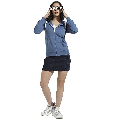 Image of PINACOLADA Women's Zip-Front Hoodie with Angled Open Pockets for Casual Wear | Hooded Neck | Long Sleeve | Zipper Closure | Cotton Sweatshirt Crafted with Comfort Fit for Everyday Wear
