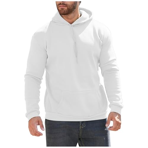 Mens Hoodies Pullover Solid Color Casual Long Sleeve Sweatshirts Winter Heavyweight Hooded Sweatshirts with Pockets