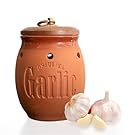 Dheureka Garlic Keeper with Wooden Lid, 19 oz Clay Garlic Storage Container to Keep Garlic Cloves Fresh Longer, Countertop Organizer, Farmhouse Kitchen Decor and Accessories, Terracotta