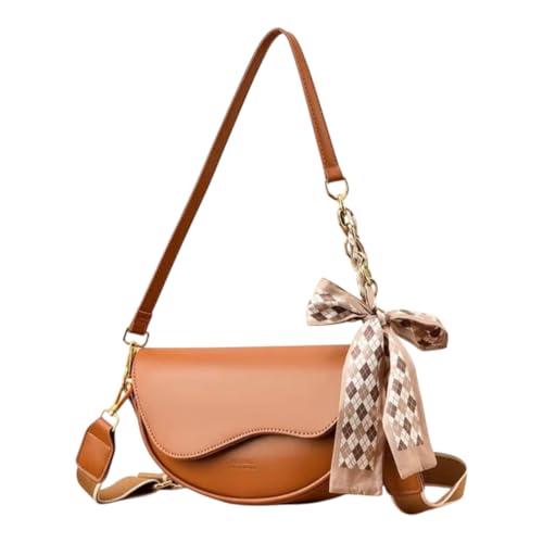 Bolsa Feminina Crossbody de Cor Sólida Elegante Dois tipos de Alça (Larga e Fina) Ótimo Acabamento e Sofisticação Transversal Bolsa de Ombro Couro Sintético Qualidade Premium (Caramelo)