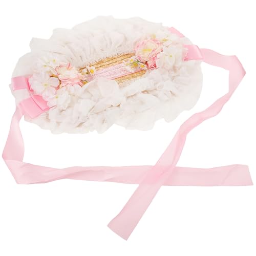 Chapeau de paille Lolita Hohopeti avec dentelle et ruban fleuri pour femme