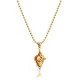 N9NEMUSES 18K Gold Plated Sterling Silver Round Freshwater Cultured Pearl Conch Ball Chain Pendant N