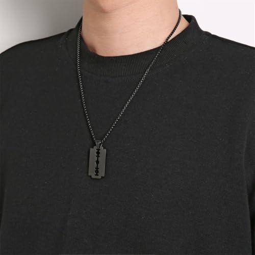 Liitata 2 Pcs Collier pendentif lame de rasoir en acier inoxydable Collier chaîne Rock Punk pour hommes femmes - Argent Noir – vue 6