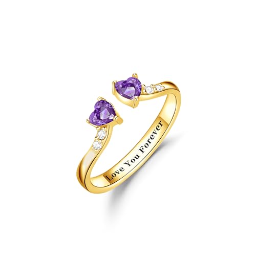 Dainty Promise Rings for Her 2 Birthstone Adjustable Rings for Women Sister Anniversary Birthday Gifts for Women Her Jewelry Valentines Day Gifts 02-0