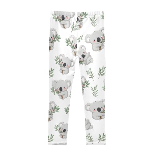 Cute Koala Green Leaf Girls Leggings Ultra Soft Compression Yoga Gym Pants for Kids 4-10T2