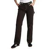 Dickies Womens Work Pants with Belt - Relaxed Fit Straight Leg High Waisted Carpenter Pants for Women with Utility Pockets, Size 34, Dark Brown