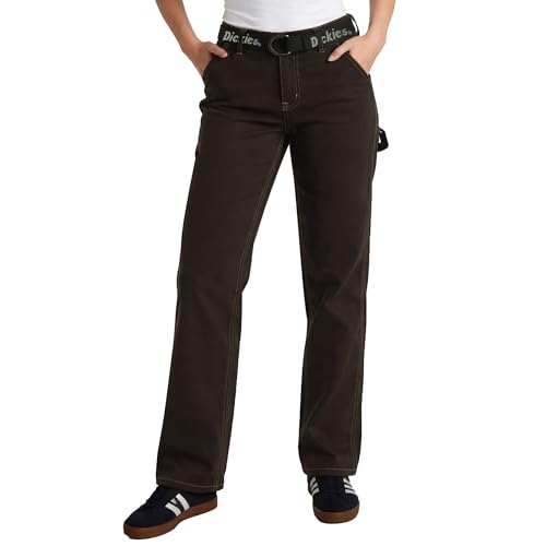 Dickies Womens Straight Leg Carpenter Work Pants Size Down for Ideal Fit Size 25 Dark Brown