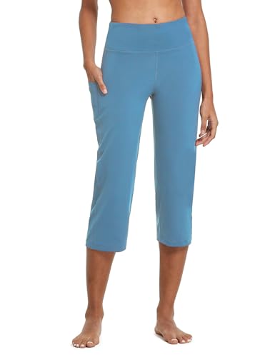 baleaf Womens Yoga Capri Pants High Waist Capri Leggings with Pockets Wide Leg Crop Exercise Workout Summer Pants