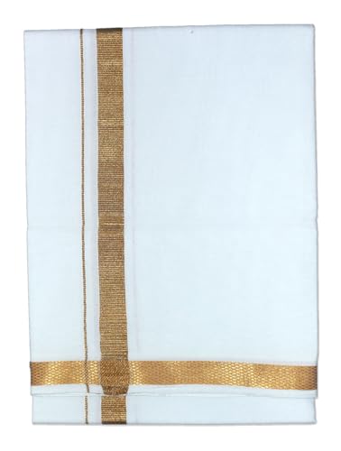 PRAKASAM COTTON Men's Cotton Dhoti DT-JARI-SGL-PC-2M_White_2 Meter, white, 2 METER, White, 2 METER