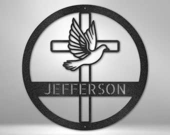 Dove and Cross Monogram, Farmhouse Decor Wall Hanging Metal Sign Farm Steel Sign, Christian Decor, Custom Christian Gift, Personalized Christian Gift, Personalized Metal Cross