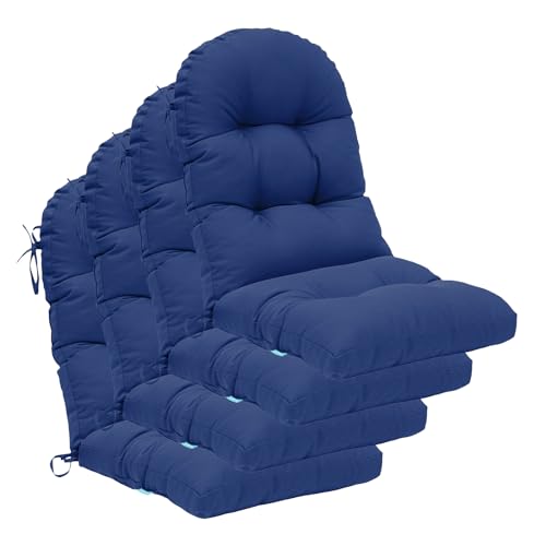 Image of QILLOWAY Outdoor High Back Chair Cushion for Adirondack, All Weather Rocking Chair Cushions Thick Padded Replacement for Patio Furniture Set of 4,Navy