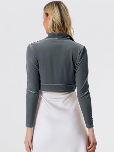 Image of Allegra K Women's Long Sleeve Velvet Shrug Cocktail Party Open Front Cropped Bolero Cardigan Top