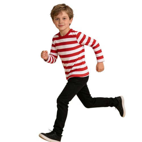 Image of LittleSpring Unisex Kids Long Sleeve Striped Tee Shirt Tagless Crew Neck Cotton T-Shirt