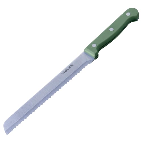Nirosta Trio Cuchillo de Pan 32 cm, Hoja 20 cm Acero Inoxidable CCr con Filo Dentado, Mango Ergonómico POM Triple Remache, Corte Preciso en Pan y Bollería, Color Green Smoke, Garantía 3 Años, 1 ud