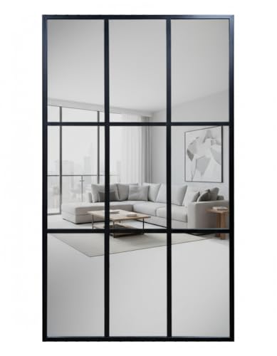THEROSE Espejo Industrial Ventana, Marco Aluminio, Espejo Ventana, 160 x 80 cm, Pared, probador (Negro)