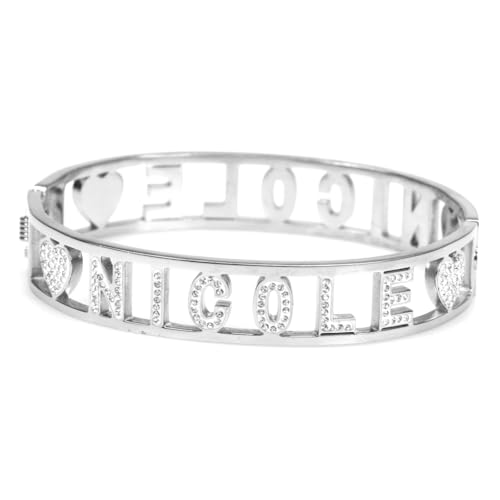 Flowers Bracciale Rigido in Acciaio con Nome Vari e Zirconcini.