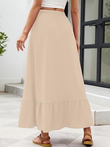 Heymoments Maxi Skirts for Women Khaki X-Large High Waisted Flowy 2026 Fall Trendy A Line Summer Cute Pleated Dressy Casual Fairy Boho Teacher Holiday Beach Vacation Long Skorts with Pockets — view 4