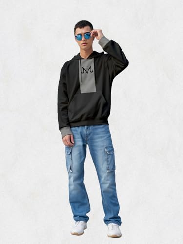 Image of crazymonk Men's Cotton Printed Full Sleeve Oversized Ultra Ego Hoodie - Steel Grey