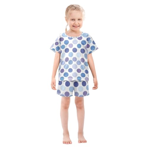ALAZA Blue Polka Dot Pajamas Set Short Sleeve Cotton Sleepwear Summer Pjs 2 Piece 5-14Y3