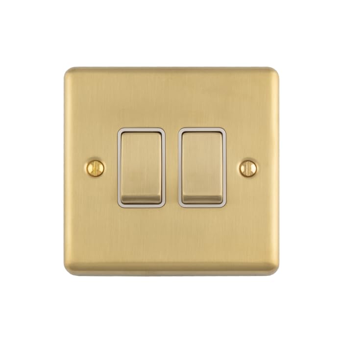 Kooples Hardware Enhance Decorative Light Switch 1 to 4 Gang Screwless Brushed Chrome with White Trim Wall Plate UK (Satin Brass, 2 Gang with White Trim) — image 1