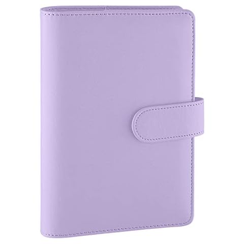 Antner A6 PU Leather Notebook Binder Refillable 6 Ring Binder for A6 Filler Paper, Loose Leaf Personal Planner Binder Cover with Magnetic Buckle Closure, Purple Cover
