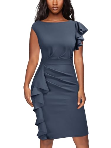 Image of AISIZE Women's Pinup Vintage Ruffle Sleeves Cocktail Party Pencil Dress