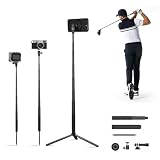 Monopod and Tripod Selfie Stick to Record Golf Swing Training Aid with Ground Spike Stake & Gopro Adapter & 1/4' Screw, Magnetic Golf Phone Holder Compatible with Magsafe iPhone