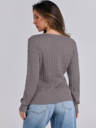 Image of ANRABESS Women's Cable Knit V Neck Fitted Sweaters