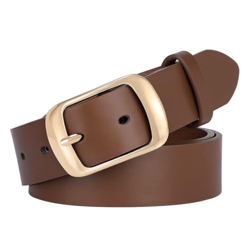 EMITIG Women’s Leather Belt for Jeans Dresses Pants with Fashionable Gold Buckle Waist Belt for Women Elegant 1.3” Width Belt