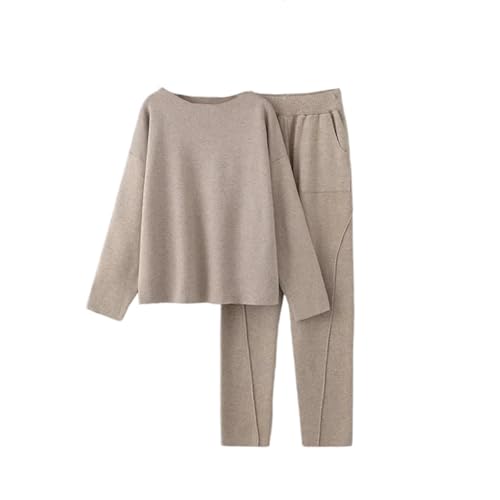 Classic Knitted Set O-Neck Sweater High Waist Harem Pants Casual