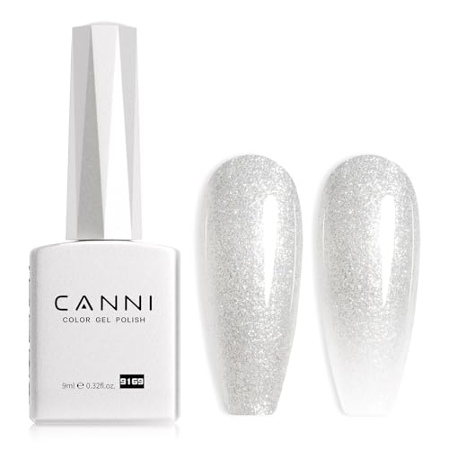 Image of CANNI Glitter Silver Gel Nail Polish, 1Pcs Silver Sparkly Gel Polish Shiny Glitter Color Soak Off U V Nail Manicure Salon DIY at Home