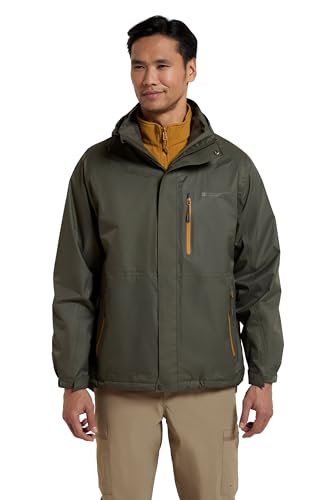 Image of Mountain Warehouse Bracken Extreme Mens 3 in 1 Waterproof Jacket – Adjustable Mens Coat, Warm Rain Jacket, Headphone Compatible Outerwear – Spring Summer, Camping Dark Green M