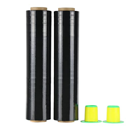 Noir Film étirable demenagement (lot de 2) de film emballage, Cling Film 250m x 400 mm x 17 µm avec poignée de roulement en plastique, pour emballage et déménagement, BOMEI PACK