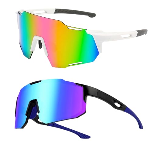 MEMSJIUWEN Lunettes de vélo, lunettes de soleil pour hommes et femmes, protection uv400, lunettes de soleil pour moto, course à pied, ski, baseball, pêche,...