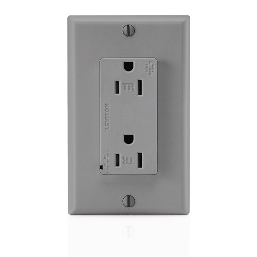 Leviton T5280-GY 15 Amp, 125 Volt, Tamper Resistant, Decora Duplex Surge Suppressor Receptacle, Straight Blade, Commercial Grade, Self Grounding, Gray