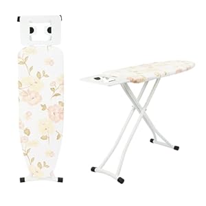 GREENSAPPIRE Ironing Boards 110x32cm Adjustable Heights Folding Ironing Board with 6 Heights (66–77cm), Lightweight Iron Board with Cotton Cover, Non-Slip Feet & Iron Rest (Flower)