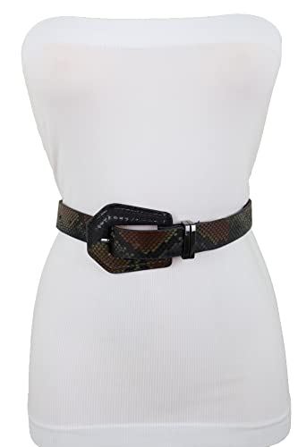 Women Black Brown Fashion Belt - Faux Snakeskin Print Leather Waistband Size S M3