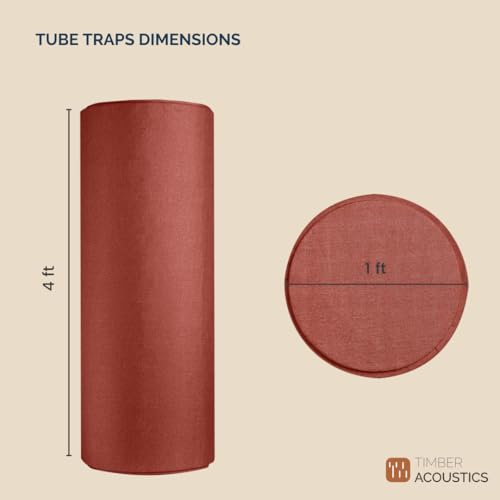 Image of Timber Acoustics Tube Traps | Rockwool | Freestanding Bass Traps | Absorber Diffuser | Room Acoustics & Soundproofing | Home Theatres & Music Studios [Single] 4' x 1' (Red)