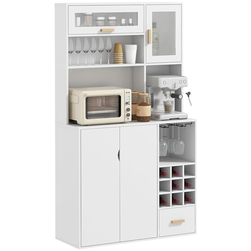 STILE MINIMAL: Dotato di ante in vetro temperato trasparente, questo mobile dispensa alto dalla resa minimale ed elegante riesce a esporre piatti, posate e bottiglie pregiate in maniera raffinata e ordinata